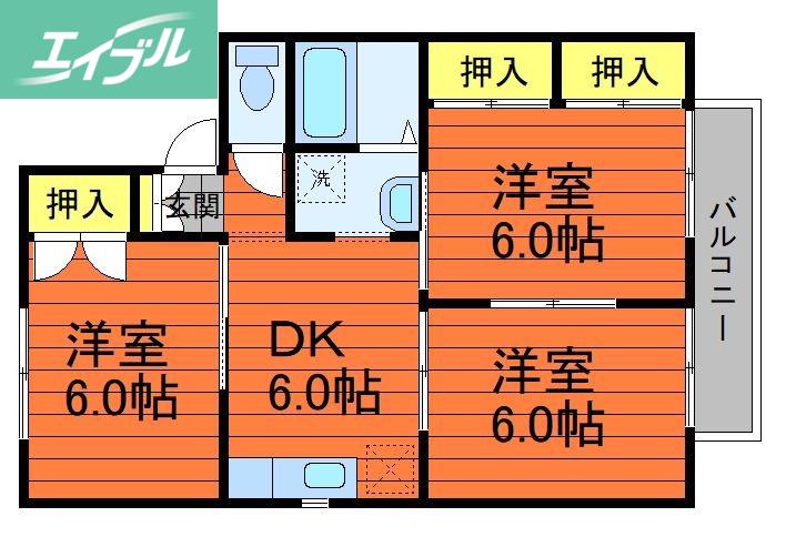 グリーンパレス早島A(3DK/2階)の間取り写真