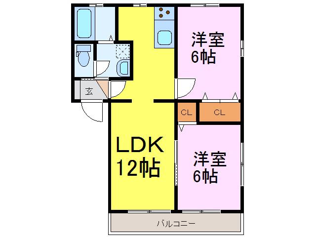 クレスト小堤B(2LDK/1階)の間取り写真