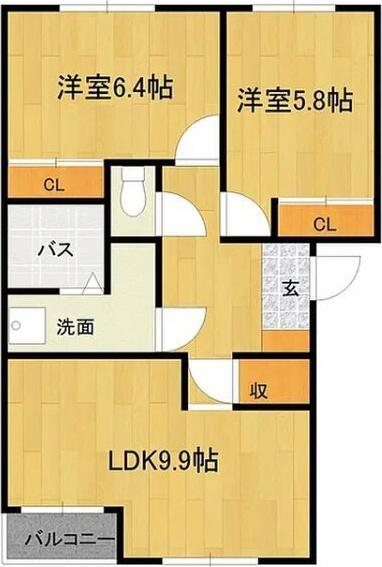ビーハイヴ(2LDK/1階)の間取り写真