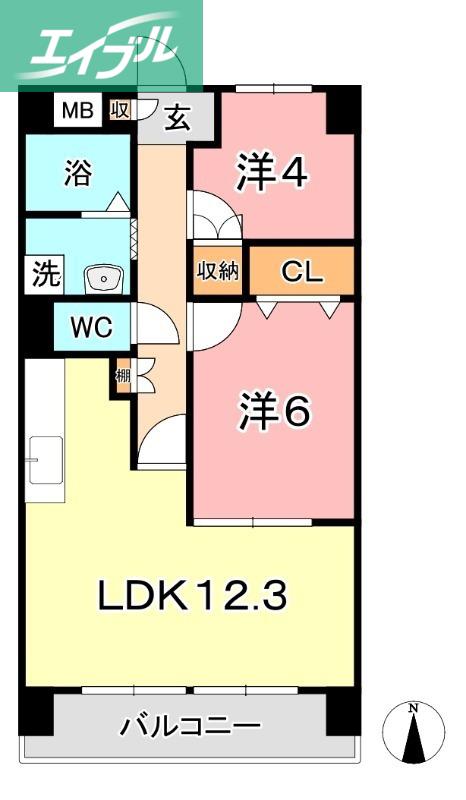 厚生町クラウンズマンション(2LDK/5階)の間取り写真