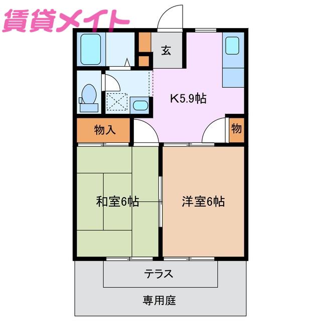 エクセルヤマナカA棟(2K/1階)の間取り写真