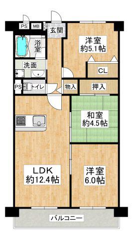 ユニライフ垂水千代ヶ丘(3LDK/4階)の間取り写真