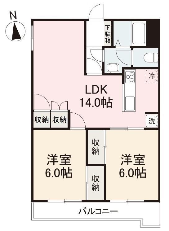 こぐまマンション高松町(2LDK/1階)の間取り写真