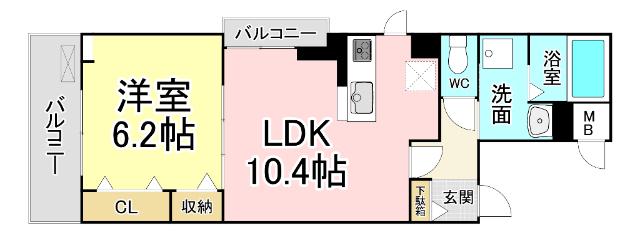 HILL SIDE(1LDK/2階)の間取り写真
