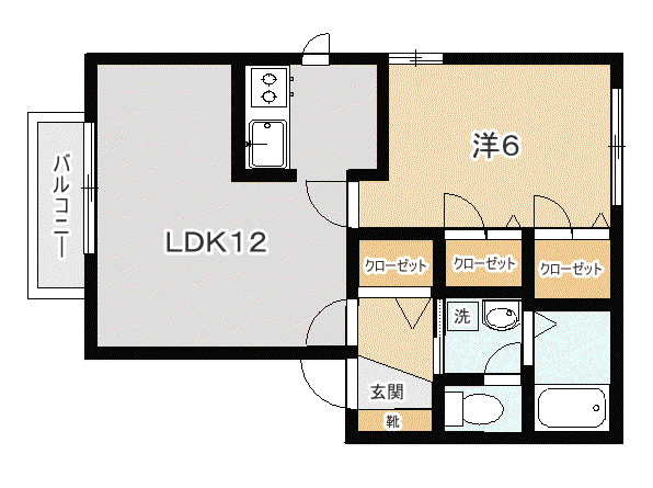 シャーメゾン川口B棟(1LDK/2階)の間取り写真