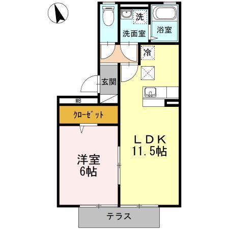 リーベ A棟(1LDK/1階)の間取り写真