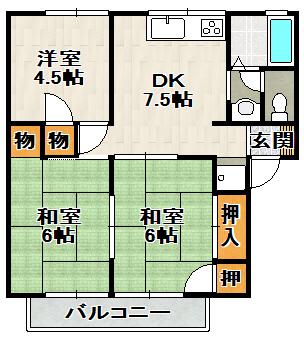 ブランシャンブル(3DK/1階)の間取り写真