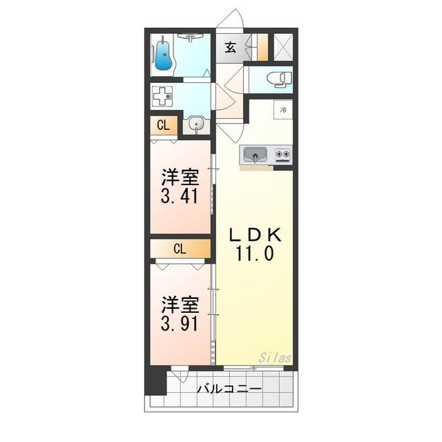 ATLAS加賀屋(2LDK/7階)の間取り写真