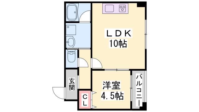 クレール西多聞通(1LDK/3階)の間取り写真