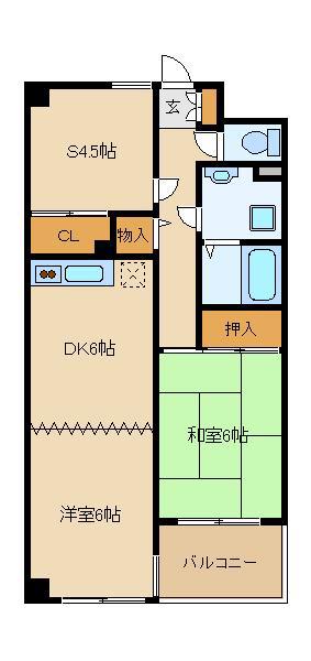 ケーハウスワン(2SDK/4階)の間取り写真