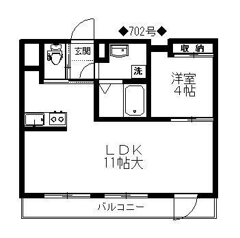 メゾンドリバティ西新(1LDK/6階)の間取り写真