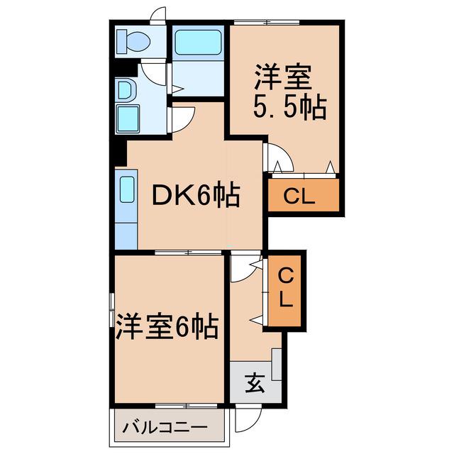 エヴァーグリーン(2DK/1階)の間取り写真