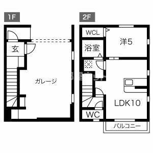JSガレージハウスB棟(1LDK/1階)の間取り写真