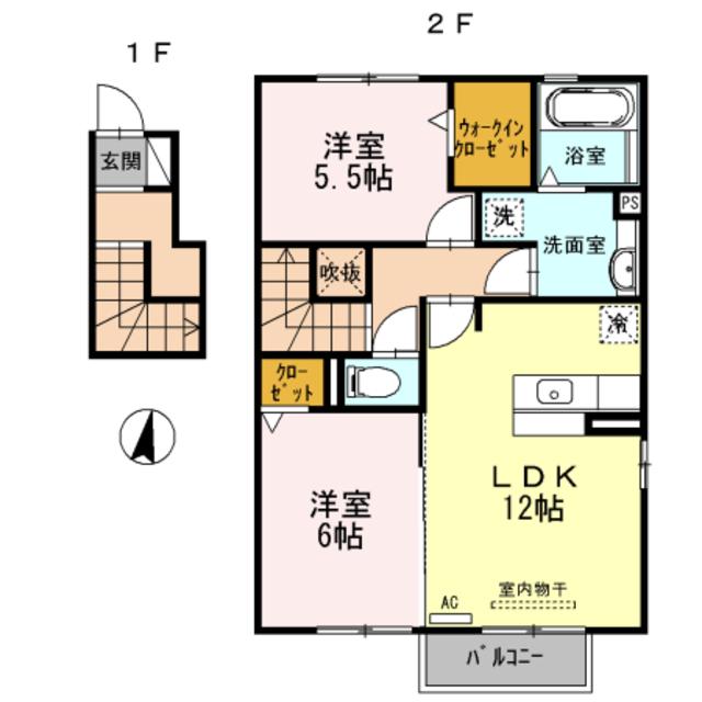 ベルフローラルアレィ(2LDK/2階)の間取り写真