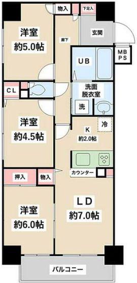 セザールスカイタワー銀座東(3LDK/7階)の間取り写真