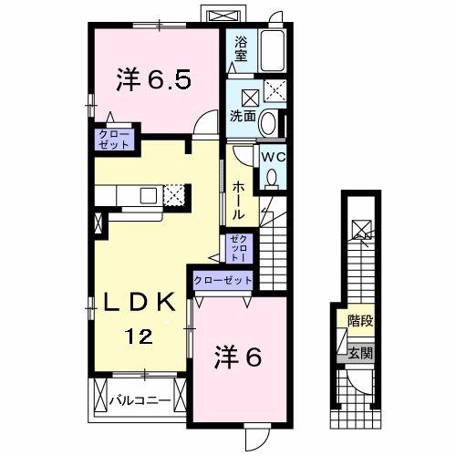 アプローズヒルI(2LDK/2階)の間取り写真