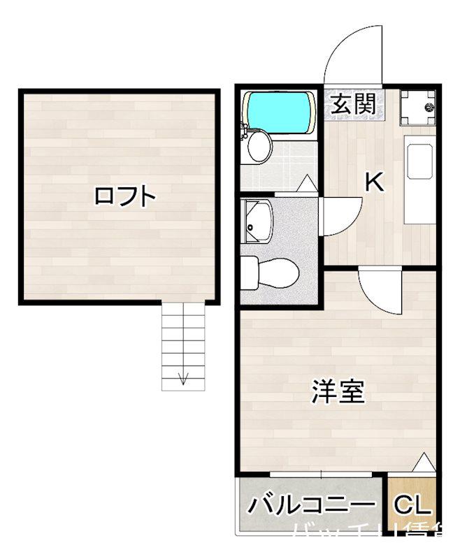 HKRRコーポ馬出(1K/2階)の間取り写真
