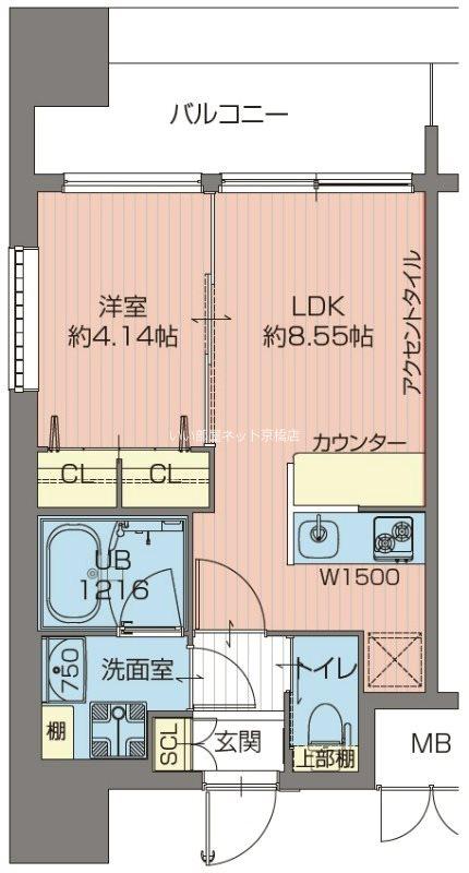 プレジオ城北(1LDK/15階)の間取り写真