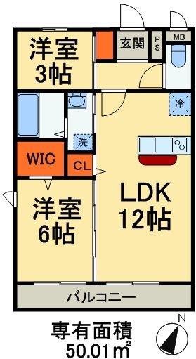 プランドール谷中C(2LDK/2階)の間取り写真