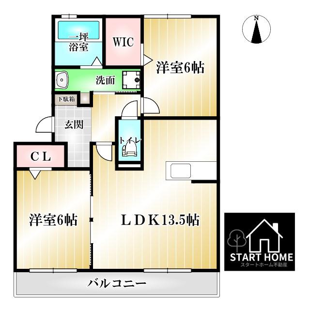 カルチェASUKA(2LDK/1階)の間取り写真