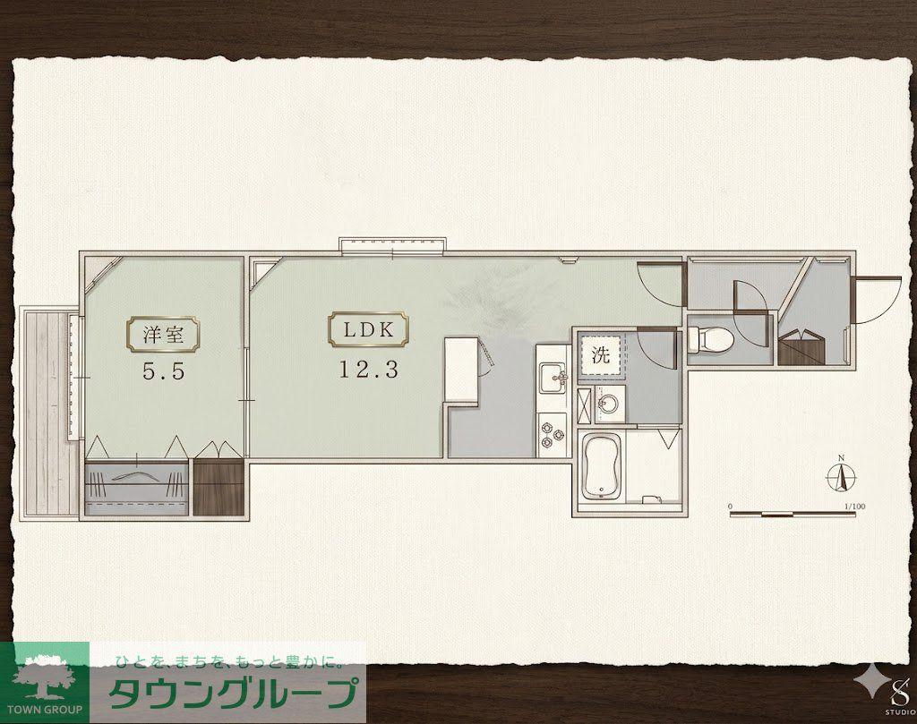 SIDE1(1LDK/2階)の間取り写真