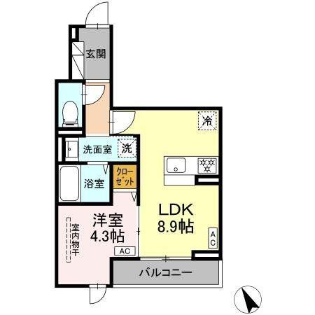 D PAINA 鷺沼(1LDK/2階)の間取り写真