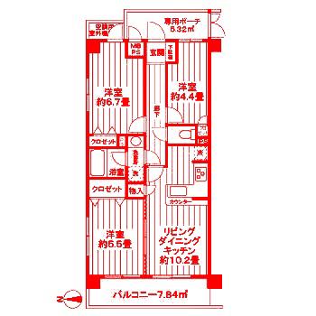 ライオンズガーデン日吉第二(3LDK/2階)の間取り写真