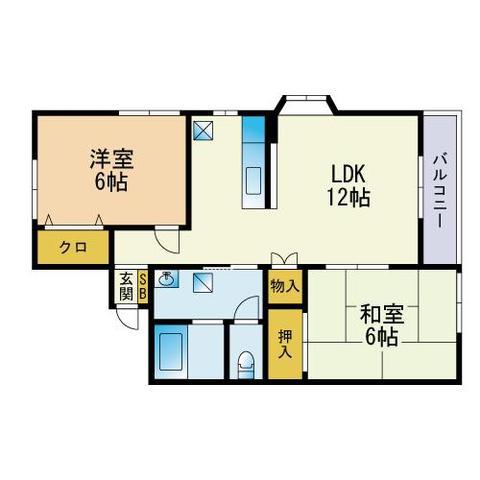 ハピネス飯倉(2LDK/2階)の間取り写真