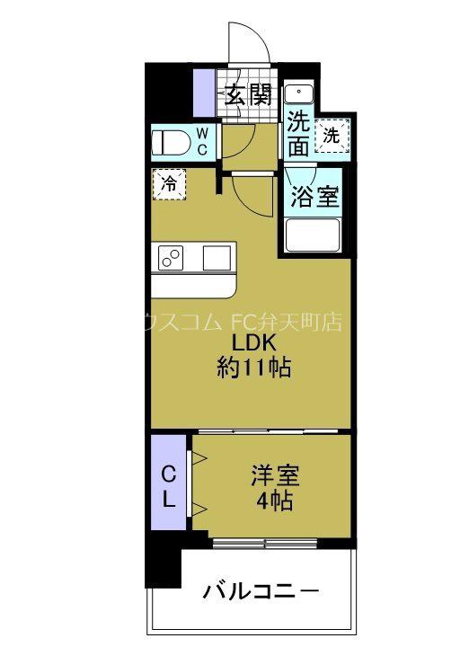 スプランディッド弁天町(1LDK/4階)の間取り写真