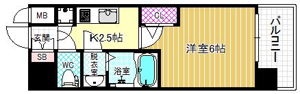 エスリード南森町(1K/3階)の間取り写真
