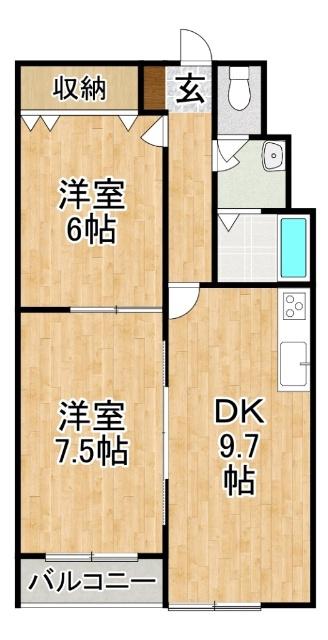 リバティエイト(2DK/2階)の間取り写真