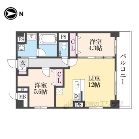 クオリア京都東山(2LDK/3階)の間取り写真