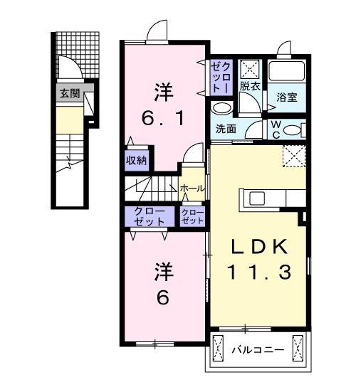 カルムメゾンII(2LDK/2階)の間取り写真