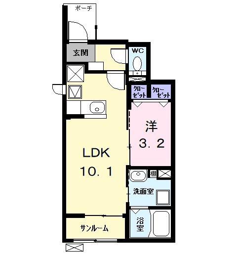 プランドール日比野(1LDK/1階)の間取り写真