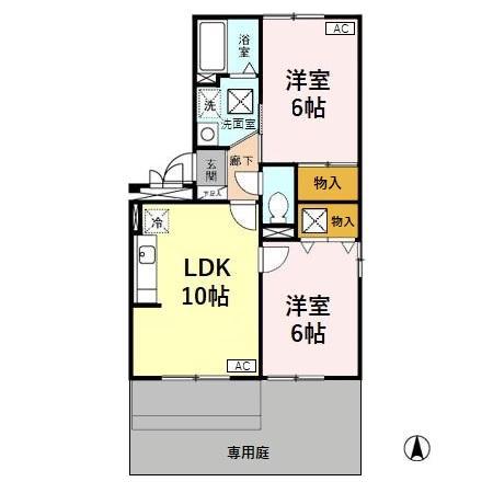 リシェス・オカザキ(2LDK/1階)の間取り写真