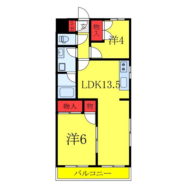 ウッドサイド浦和(2LDK/5階)の間取り写真