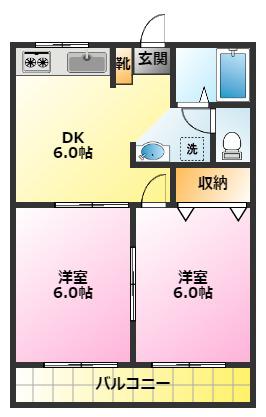 フリーフレイグランス(2DK/3階)の間取り写真