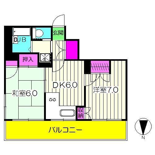 パークサイド冬木(2DK/6階)の間取り写真