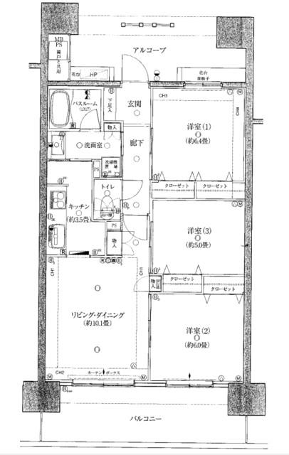 クリオ町田駅前(3LDK/11階)の間取り写真