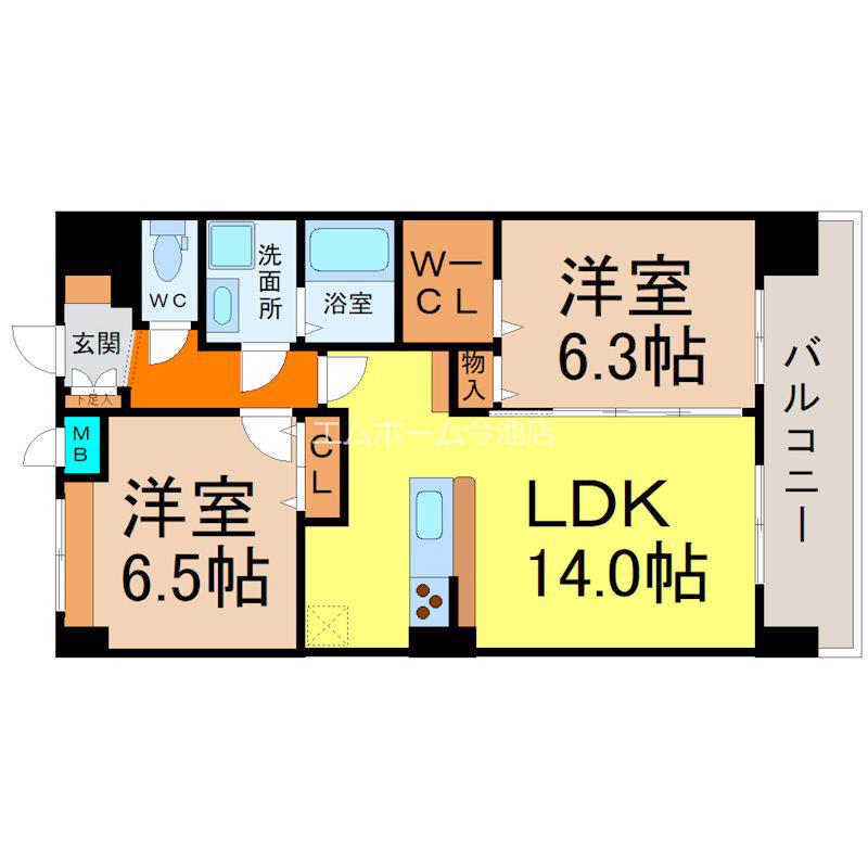 プラジュ千種(2LDK/6階)の間取り写真