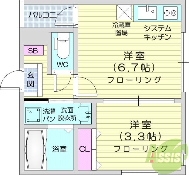 ハーモニーテラス高松5(1DK/1階)の間取り写真