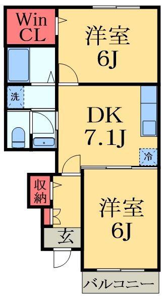 シャインウェーブB(2DK/1階)の間取り写真