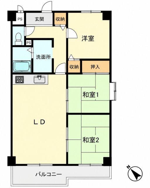 メービウス仁川(3LDK/3階)の間取り写真