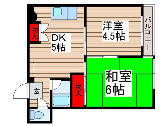カーサフクイ(2DK/2階)の間取り写真