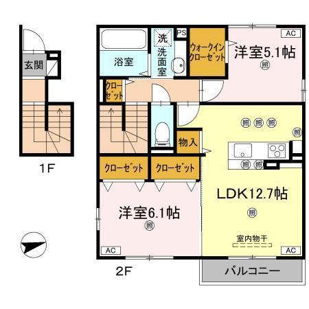 サンエスポアールII(2LDK/2階)の間取り写真