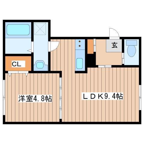 パークウエストA(1LDK/2階)の間取り写真