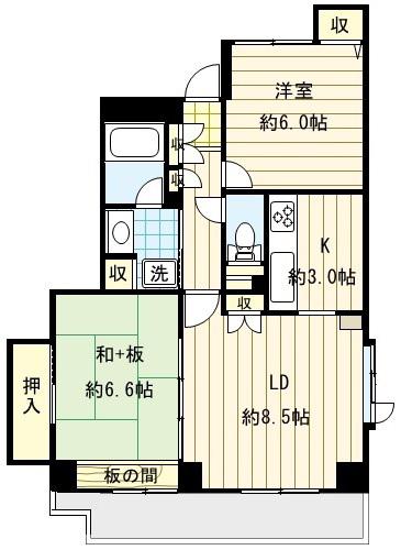 デュー四ツ木(2LDK/3階)の間取り写真