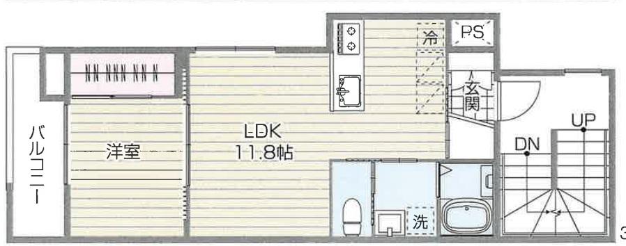 ALIVIO鷺宮(1LDK/3階)の間取り写真