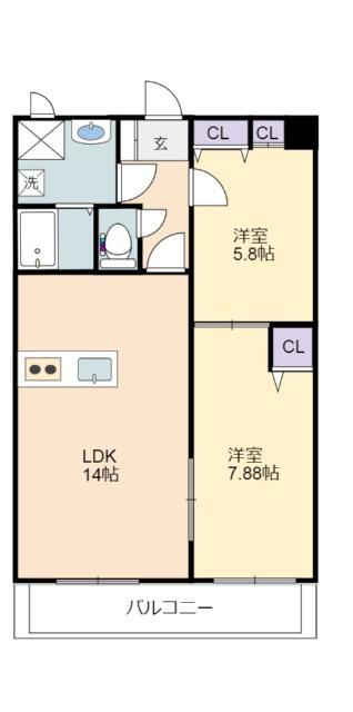 ラ・パーチェ(2LDK/7階)の間取り写真