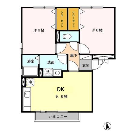ガーデンシティライフA棟(2LDK/1階)の間取り写真